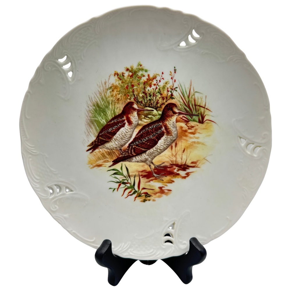 Vtg Decorative Bird Plate w/ Pierced Rim – Shorebirds/Sandpipers – Cottagecore